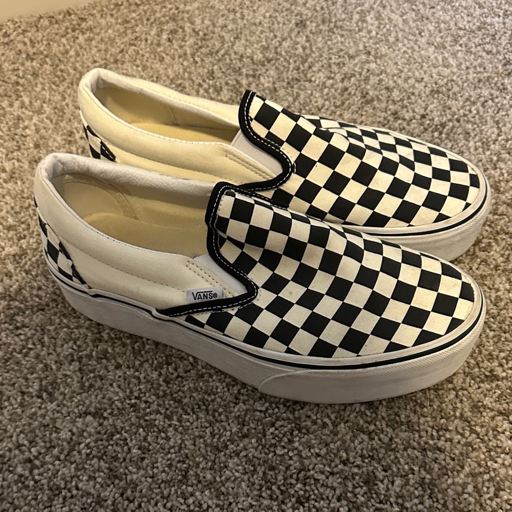 Vans Women’s Black and White Checkerboard Slip-On Sneakers Platform